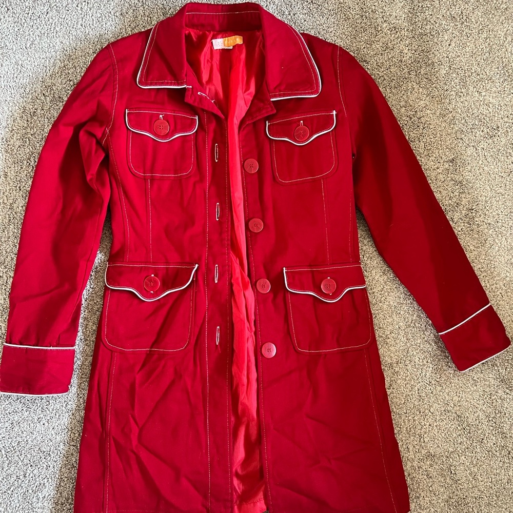 Tulle Red Trench Coat with White Accents size medium